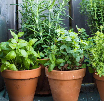 herbs in flower pots